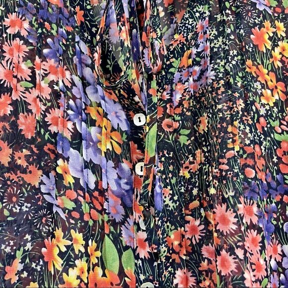 Bellatrix | floral  long sleeve Blouse Small , sheer, tie neck, multicol… - Picture 8 of 11